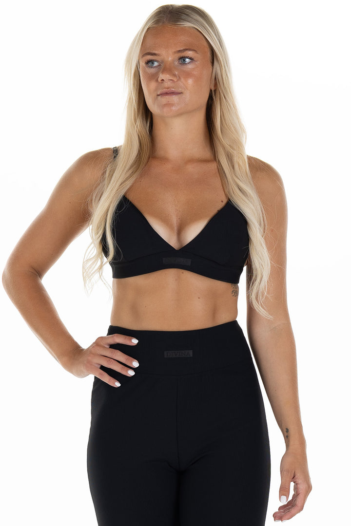 Ribbed Sports bra Palma Black Front