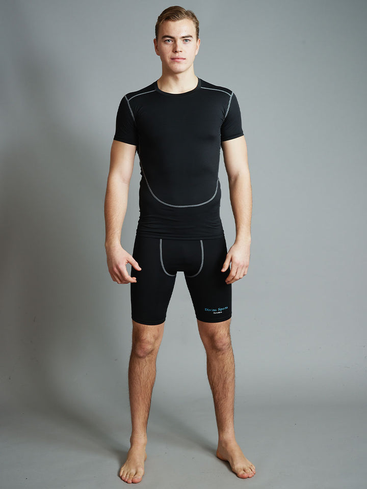 Baller compression t-shirt and shorts black front