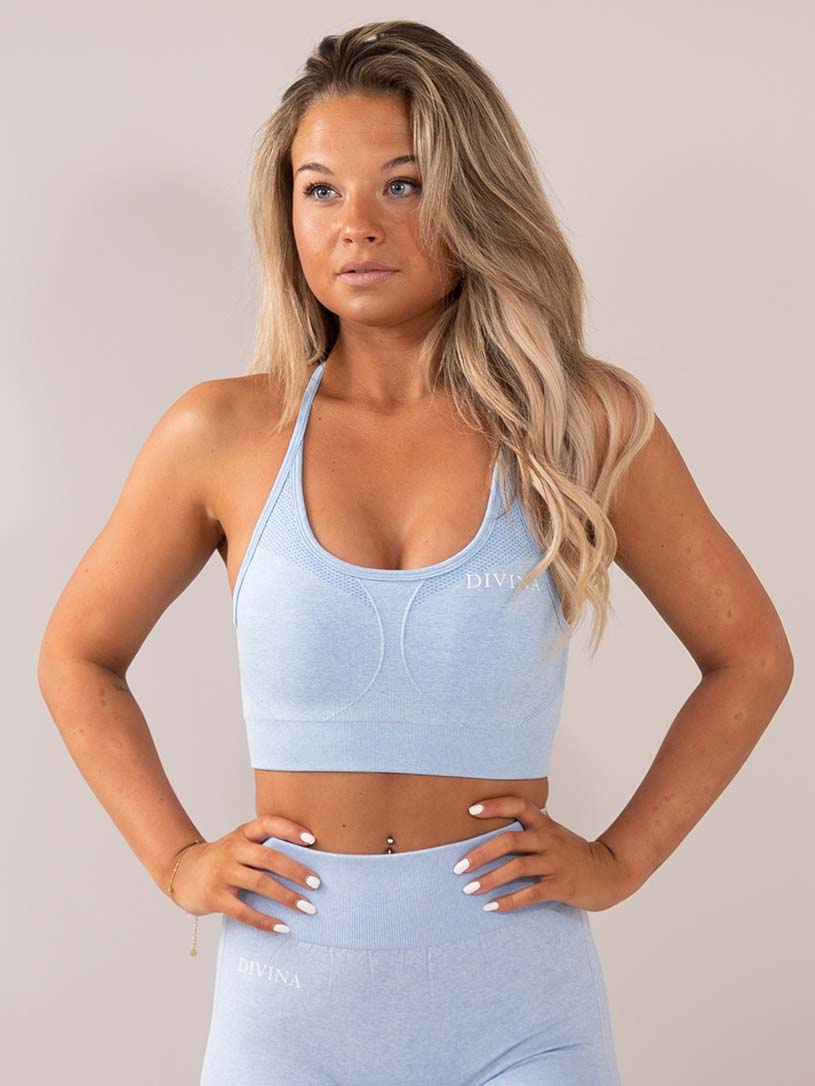 Four blue sports bra front