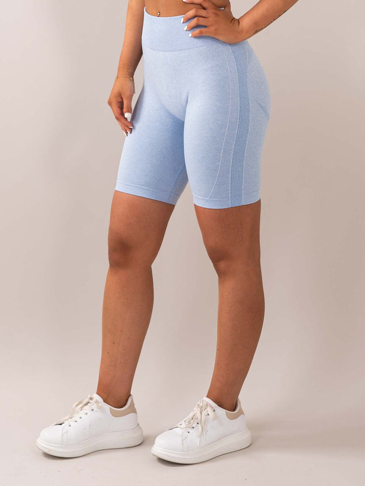 Four blue seamless shorts side