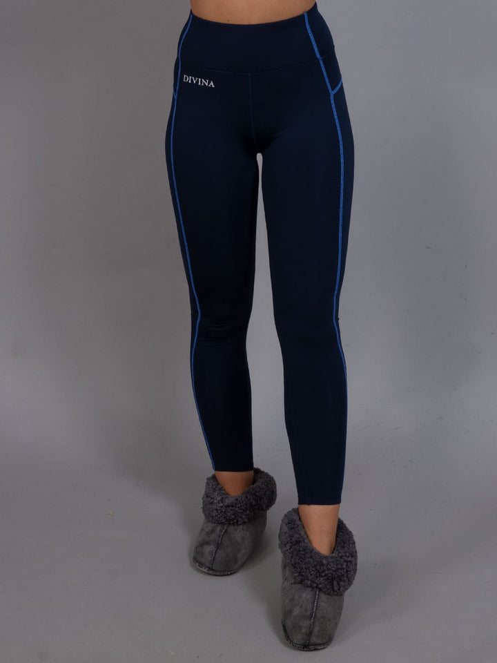 Fleece base layer tights navy front