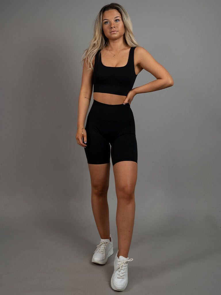 Ribbed Seamless short set Lenis Black front