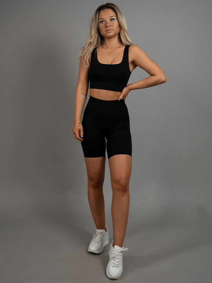 Ribbed Seamless short set Lenis Black front