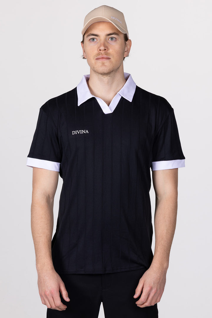 Male in Black Golf Polo Ace from Divina front