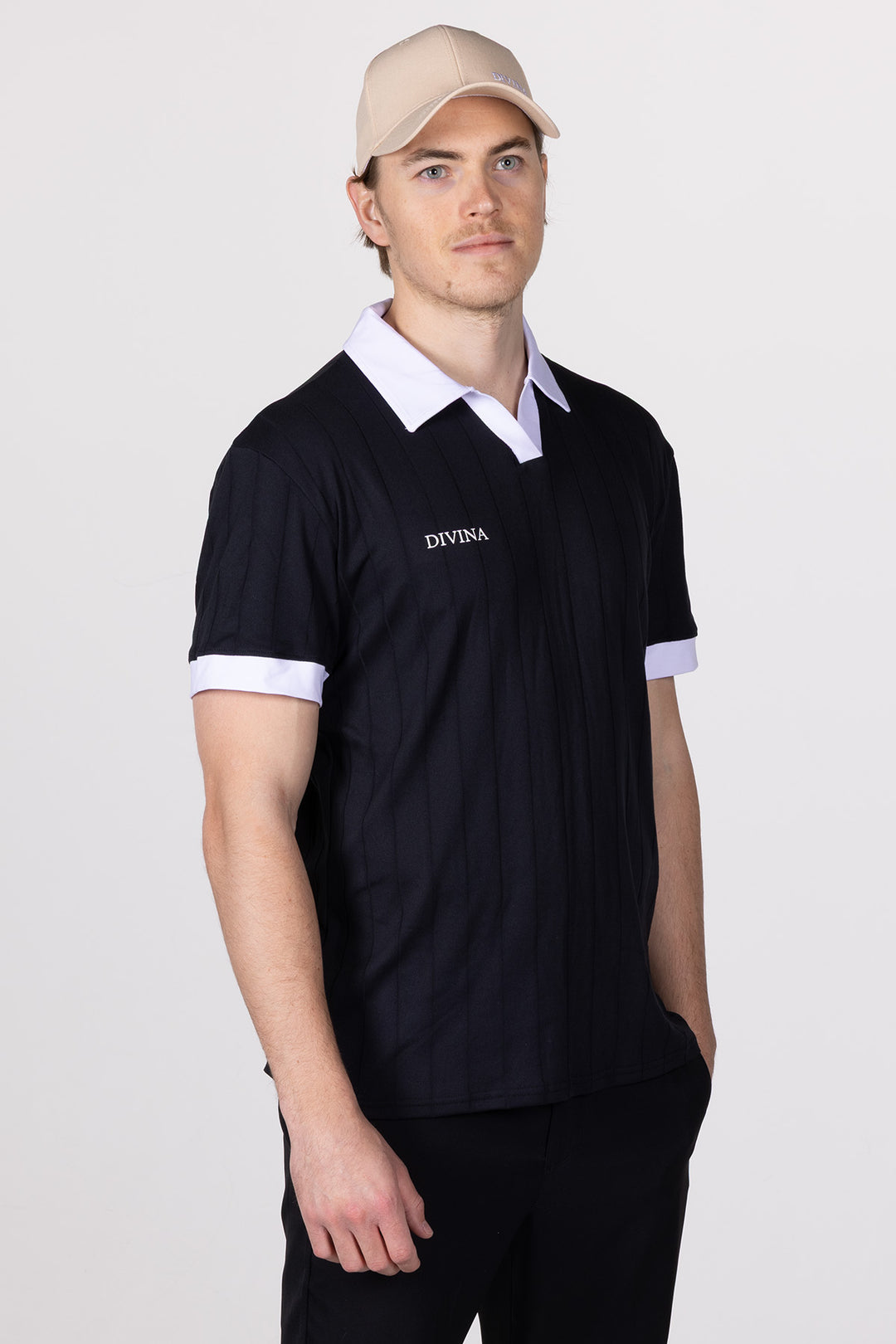 Male in Black Golf Polo Ace from Divina side