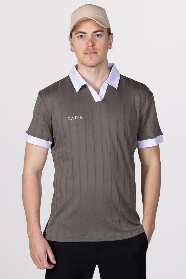 Male in Olive Grey Golf Polo Ace from Divina front