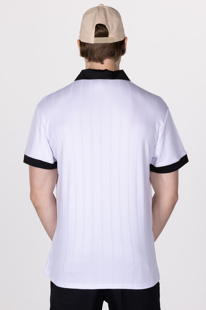 Male in White Golf Polo Ace from Divina back