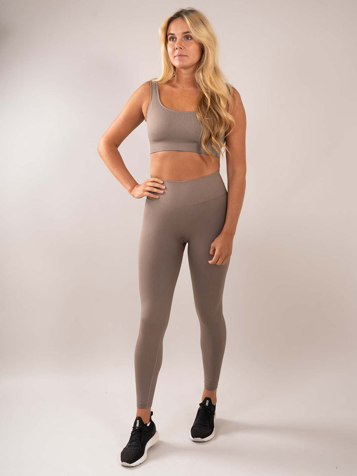 Ribbed seamless Lenis BH Set Cappuccino front