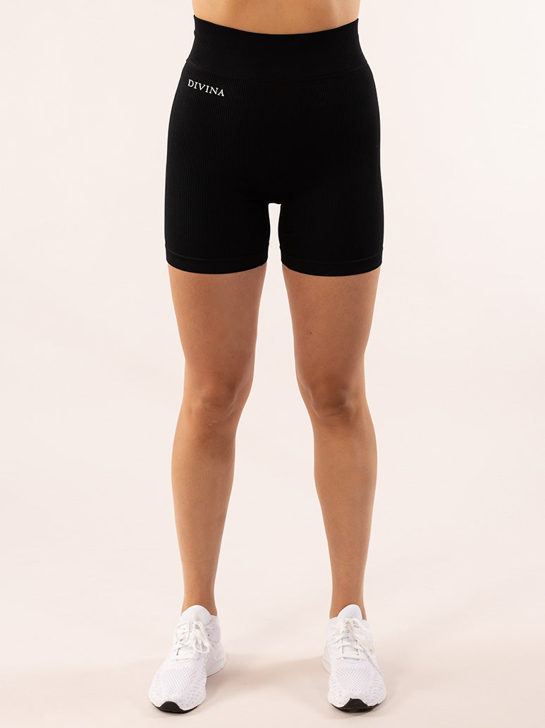 Ribbed Seamless Novi Black Shorts Front