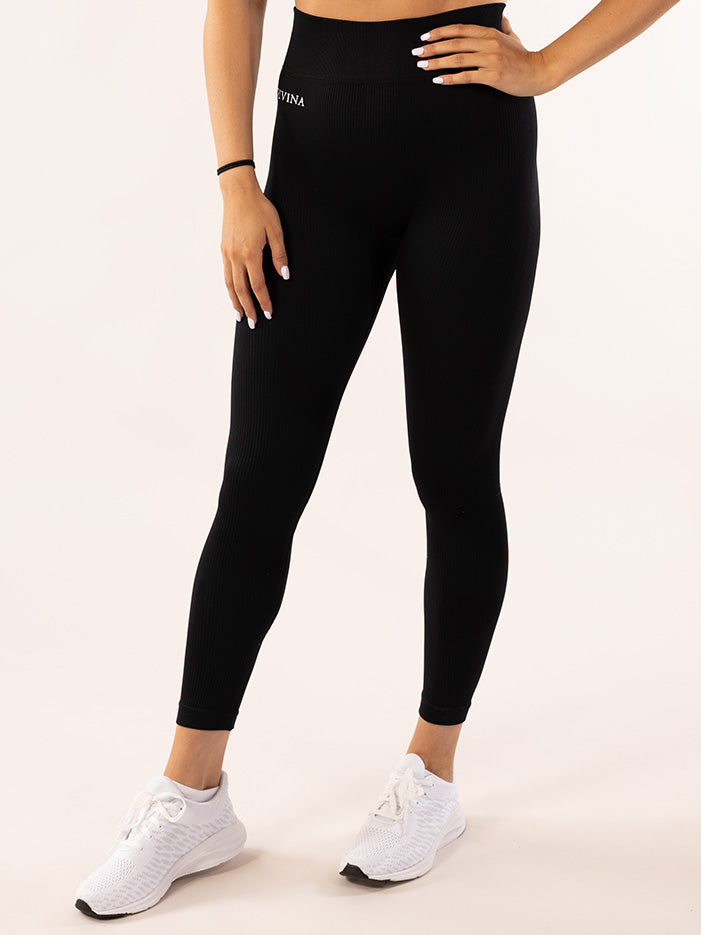 Novi Black Ribbed Seamless Tights Side