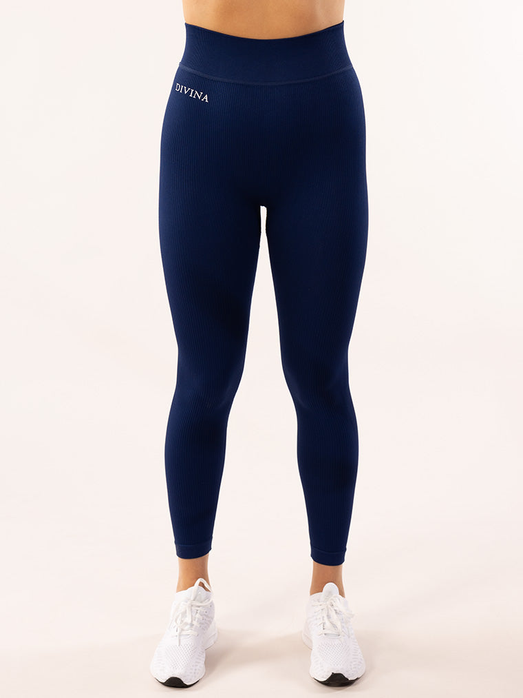 Ribbed Seamless Novi Navy Tights Front