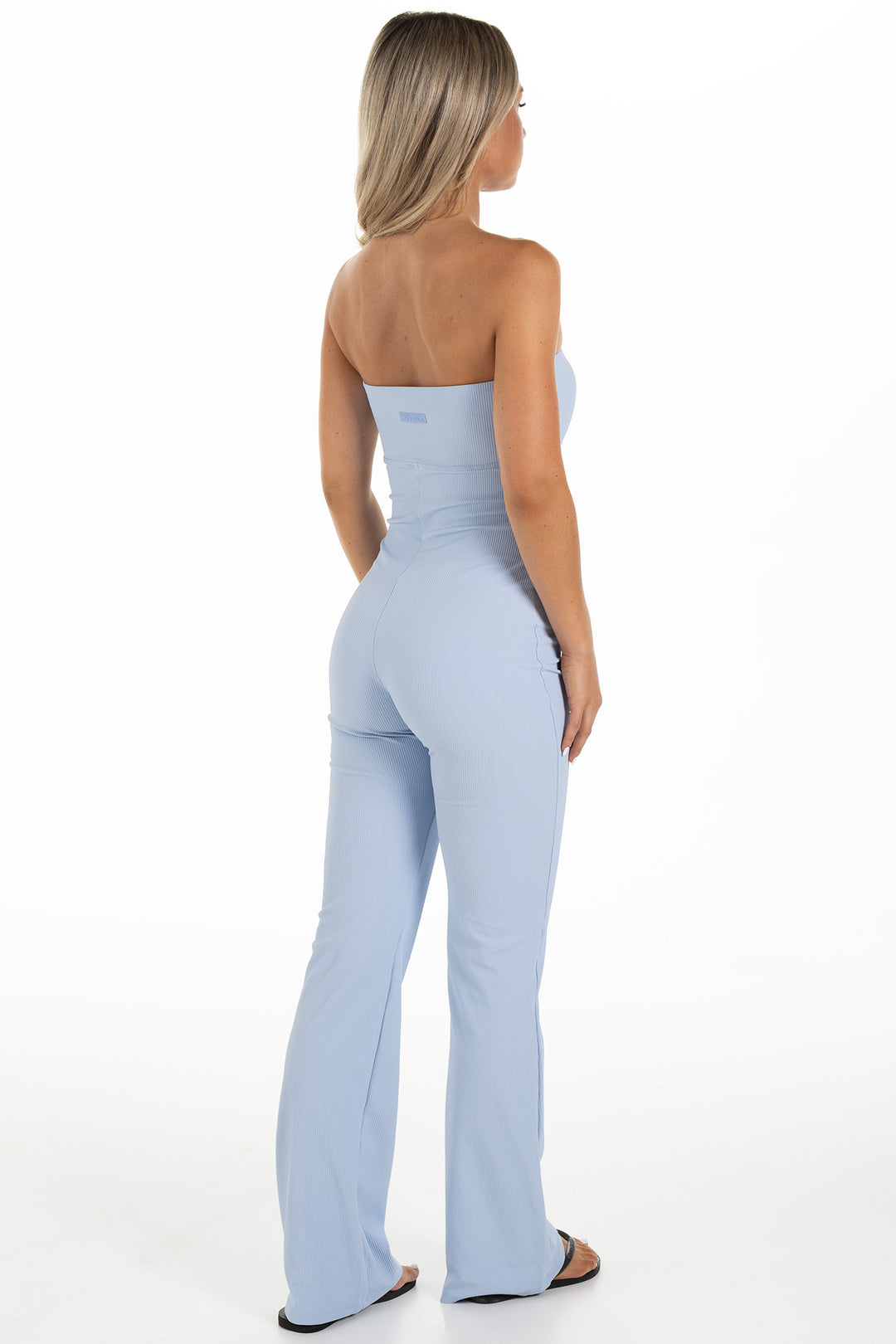 Woman in Blue Ribbed Jumpsuit Palma Side