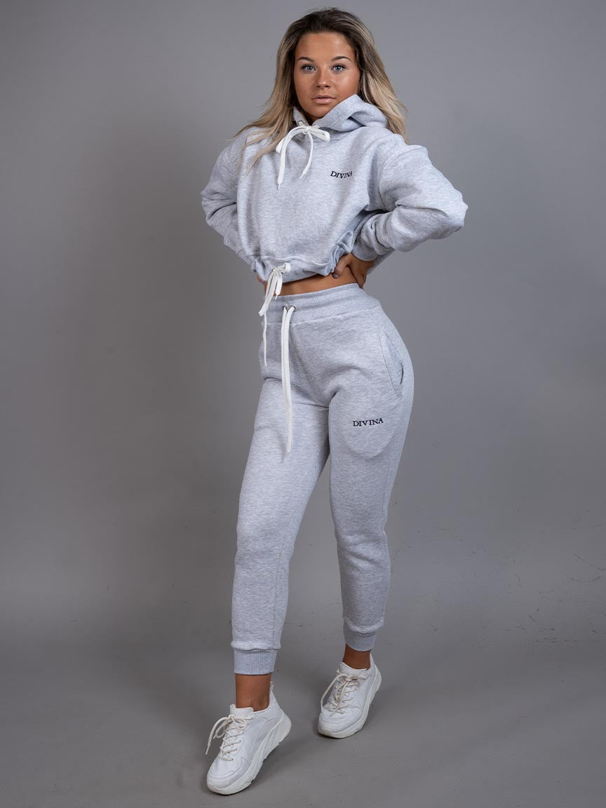 Cropped Hoodie set comfy grey side