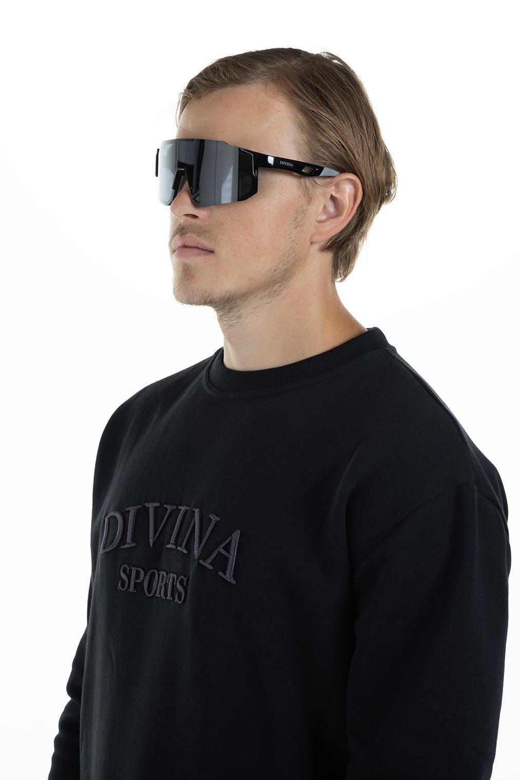 Man with Black/Grey Sport Sunglasses with Black lens