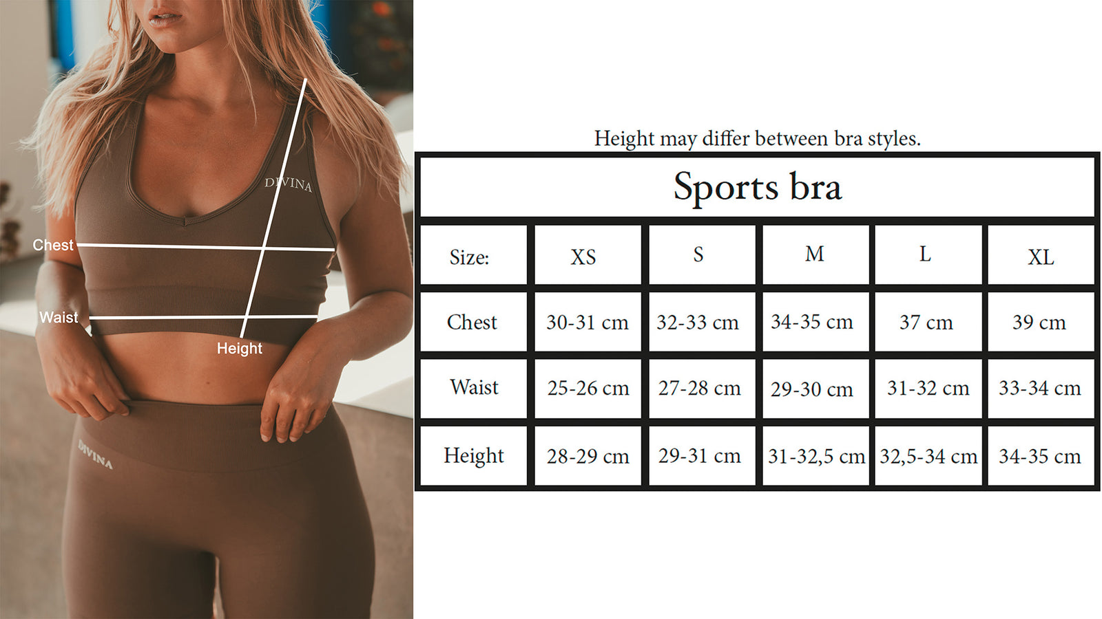 Divina Size guide Sports bra
