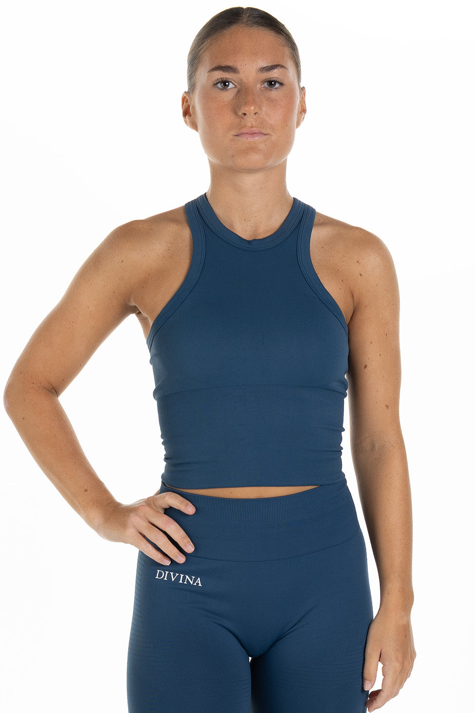 Seamless Tank Top Sleek Blue Front
