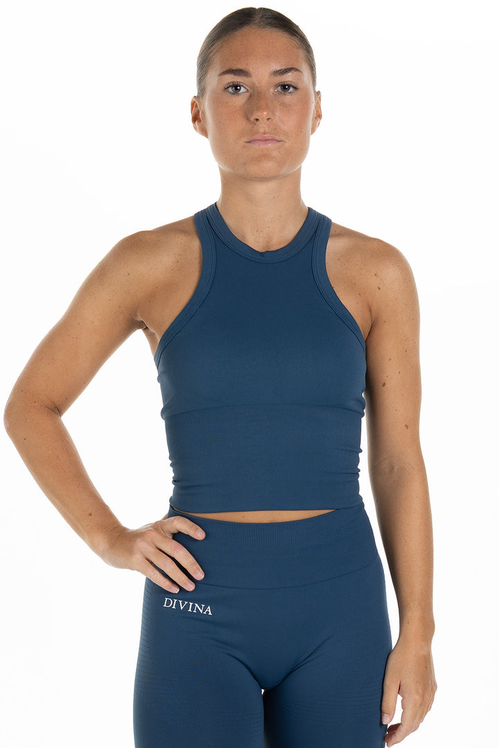 Seamless Tank Top Sleek Blue Front