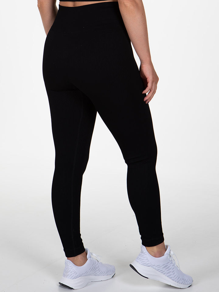 Ribbed Seamless Wavy Black Tights Back